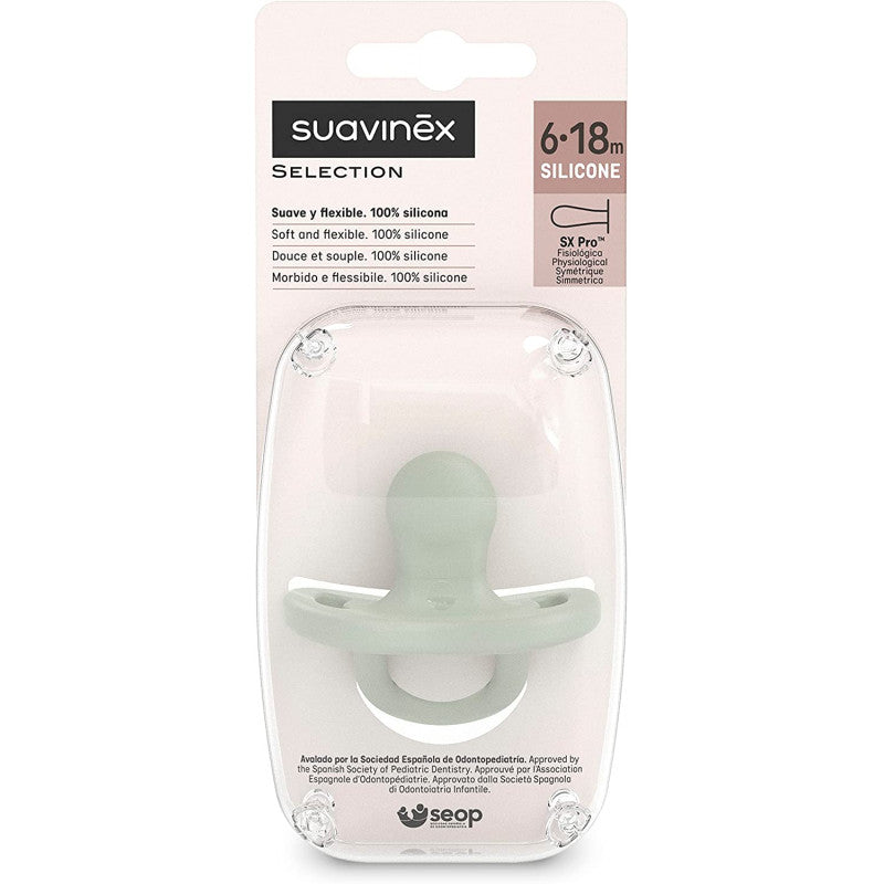 Suavinex - Chupete de Silicona 100% - 6/18 Meses - Verde