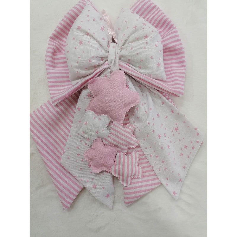 Lazo de nacimiento artesanal rosa y blanco