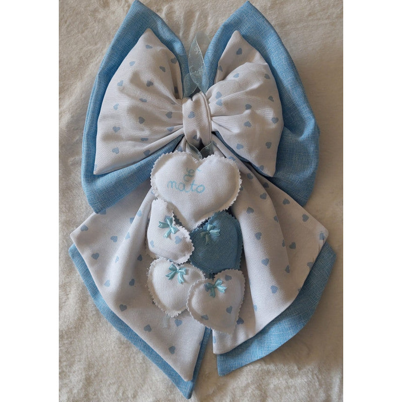 Lazo de Nacimiento Artesanal Azul con Corazones