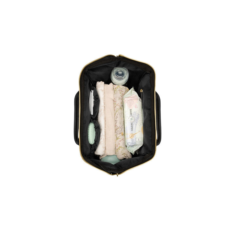 Mochila negra y dorada