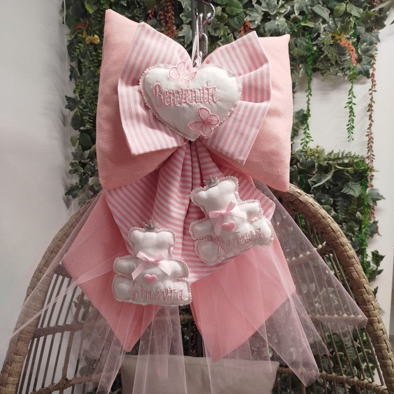 Lazos de Nacimiento Gemelar Rosa Artesanal