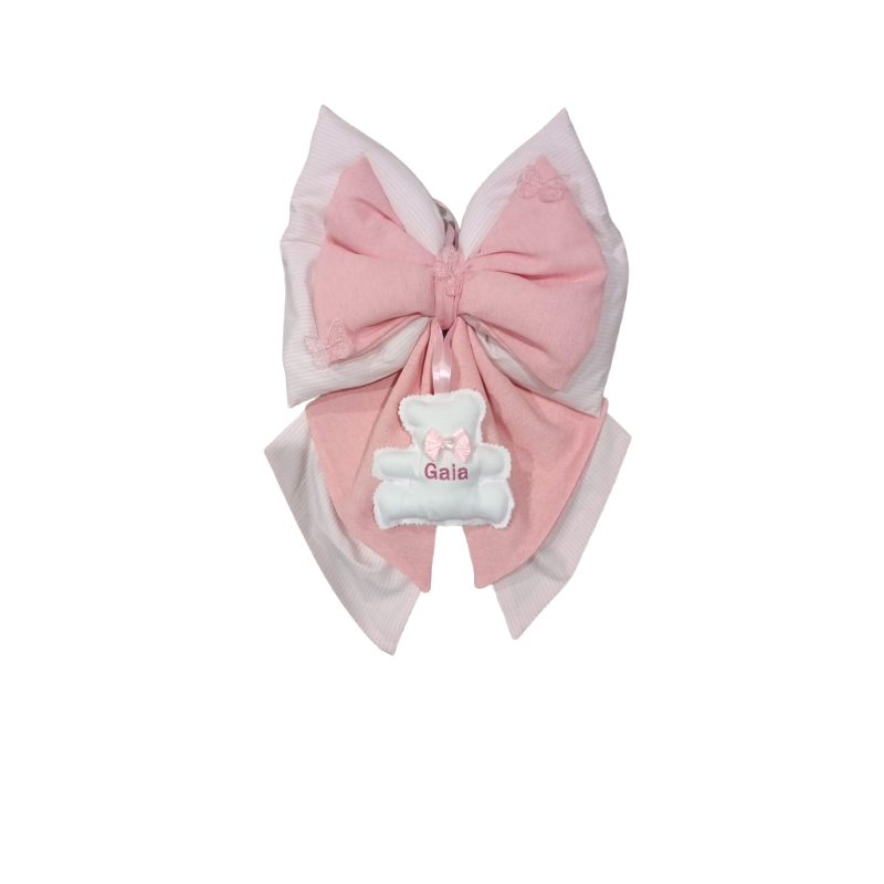 Lazo de nacimiento rosa con. Oso bordado nombre personalizado