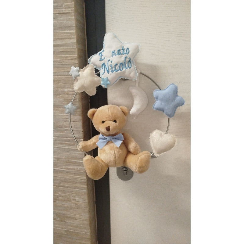 Cartel de Nacimiento para Puerta Celeste con Nombre Personalizado