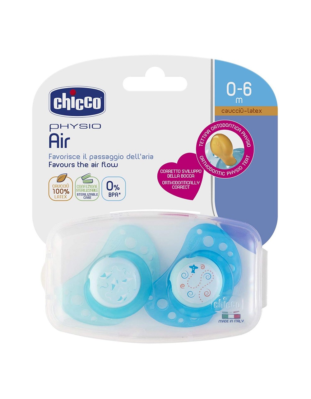 Chupete Chicco Physio Air Caucho Azul