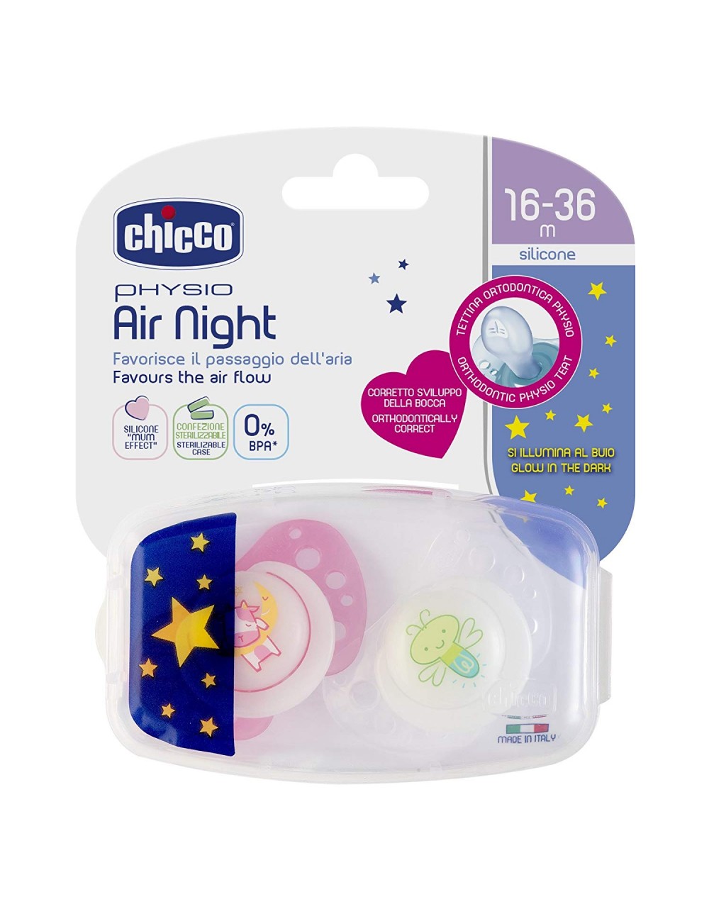 Chupete Chicco Physio Air Lumi 16-36 meses Silicona
