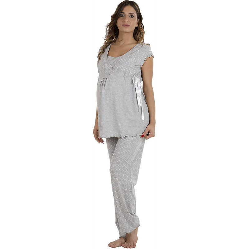Pijama Estampado Gris, Manga Corta