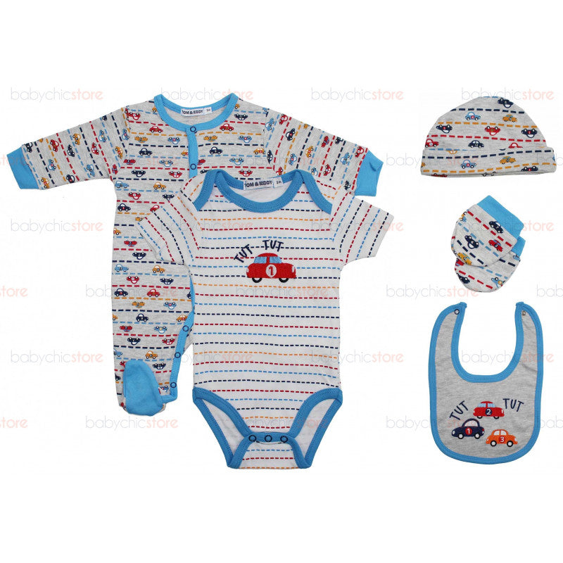 Conjunto completo de body y pelele de coche - 6 meses