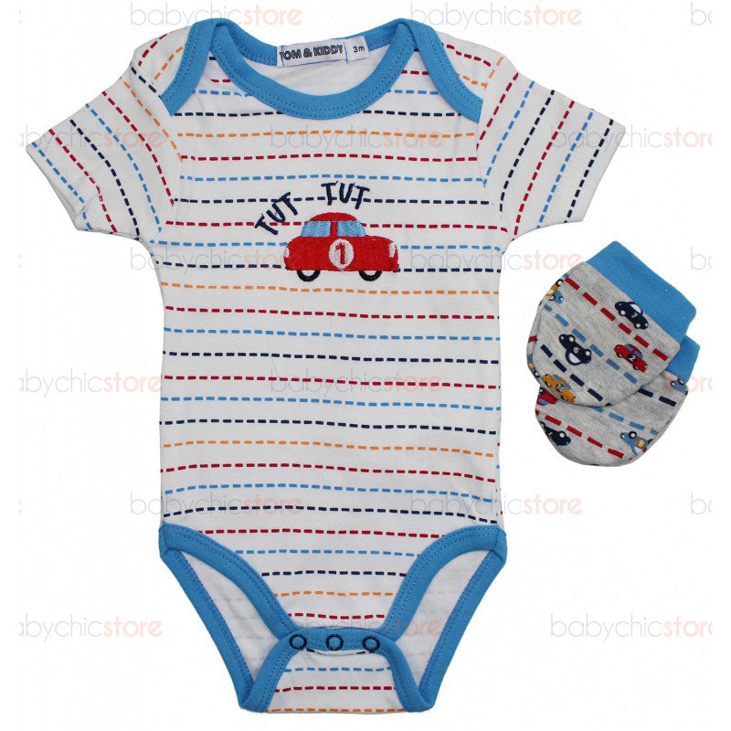 Conjunto completo de body y pelele de coche - 6 meses