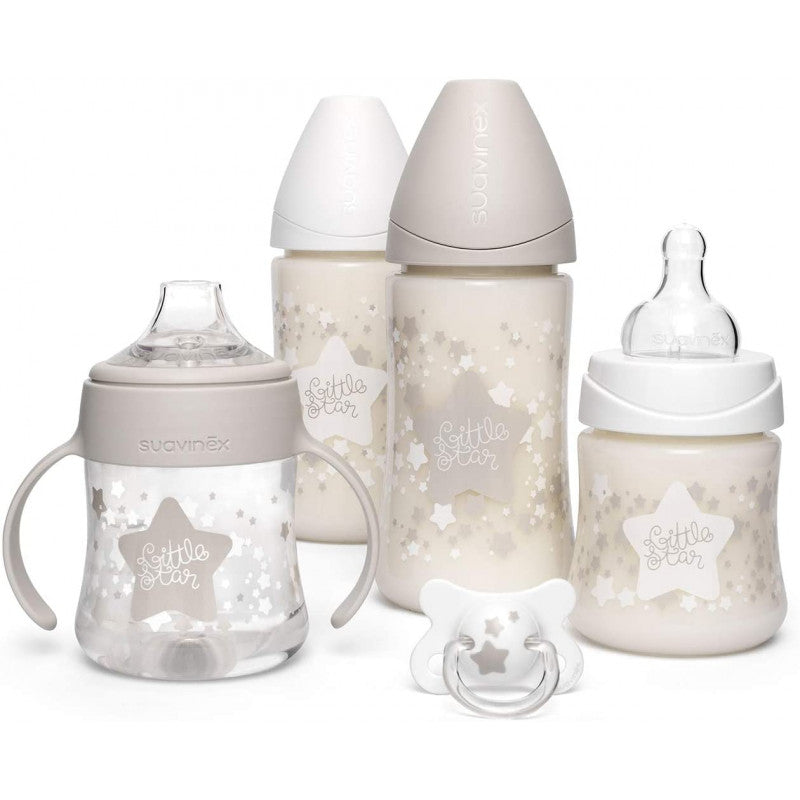 Set 4 Biberones + Chupete Suavinex Little Star - Blanco