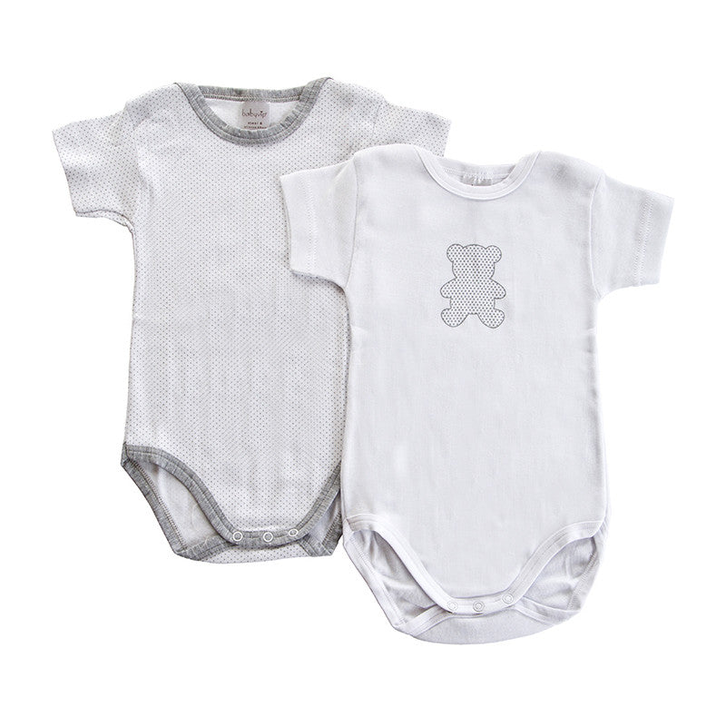 Conjunto de 2 Bodys de Bebé de Manga Corta de Topos Grises - 6 Meses