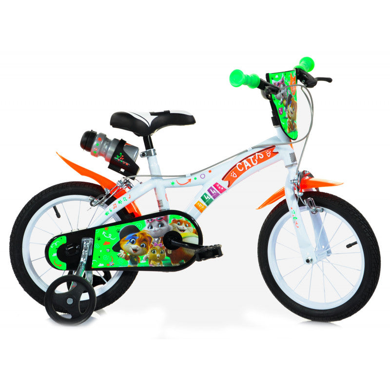 Bicicleta 44 Gatos - 14";";Bicicleta 44 Gatos es la bicicleta personalizada de los famosos gatos de los dibujos animados, disponible en los tamaños: 10", 12" y 14" para elegir según la edad del niño."