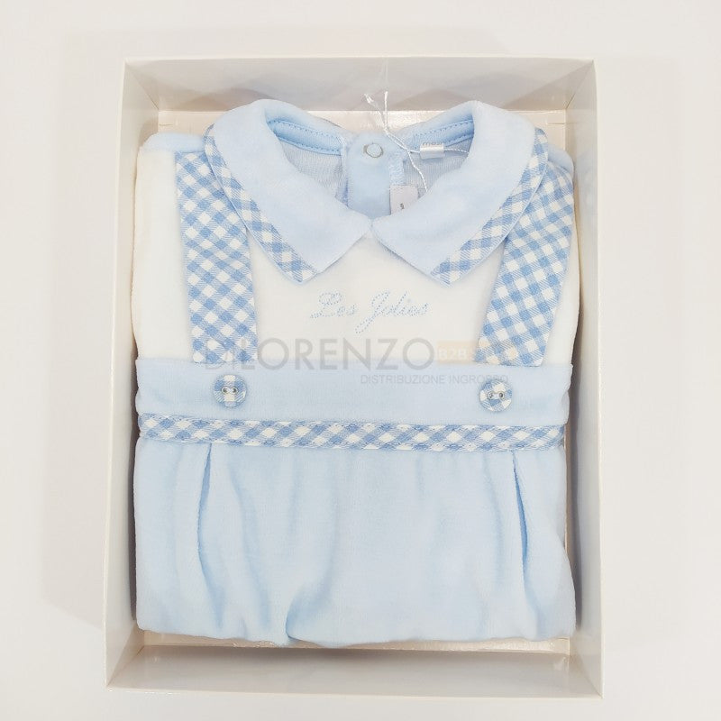 Pelele de Terciopelo Celeste 3/6 meses
